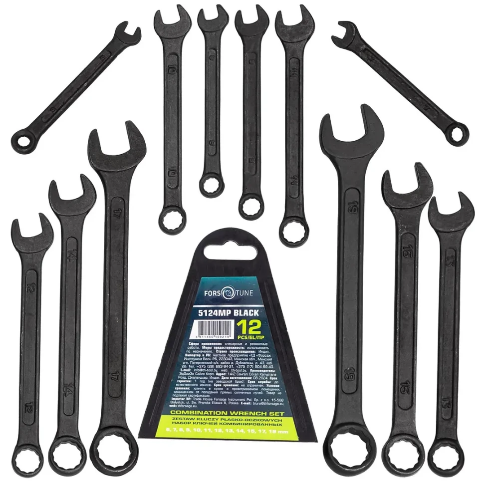 Ключи комбинированные, набор 12пр. (6-15, 17, 19мм)  FORSandTUNE FORSandTUNE-5124MP BLACK