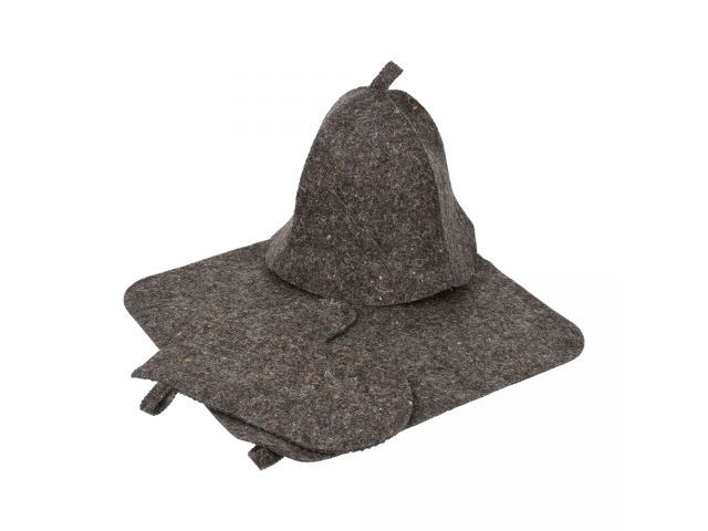 Набор для бани из 3-х предметов (шапка, коврик, рукавица), серый  ...HOT POT 41345