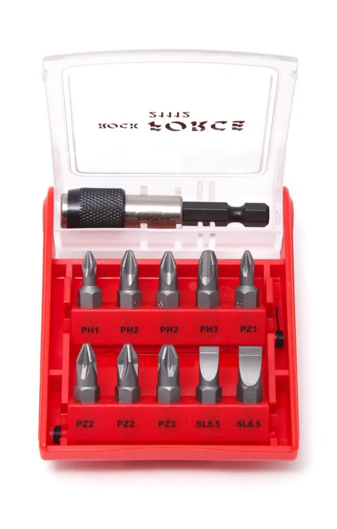 Набор бит PH, PZ, SL, 11пр, 1/4", с битодержателем Rock FORCE RF-21112