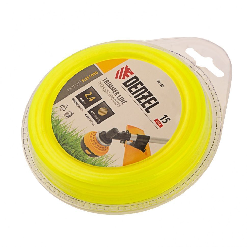 Леска для триммера круглая 2.4 mm х 15 м, блистер FLEX CORD DENZEL 96108