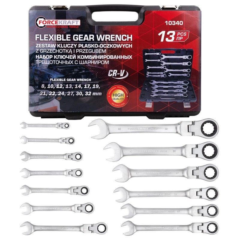 Набор ключей комбинированных трещоточных с шарниром 13пр. FORCEKRAFT FK-10340