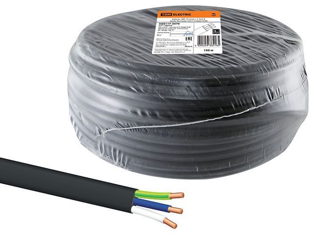 Кабель ВВГ-Пнг(A)-LS 3х2.5 (бухта 100м, черный) TDM SQ0117-0076