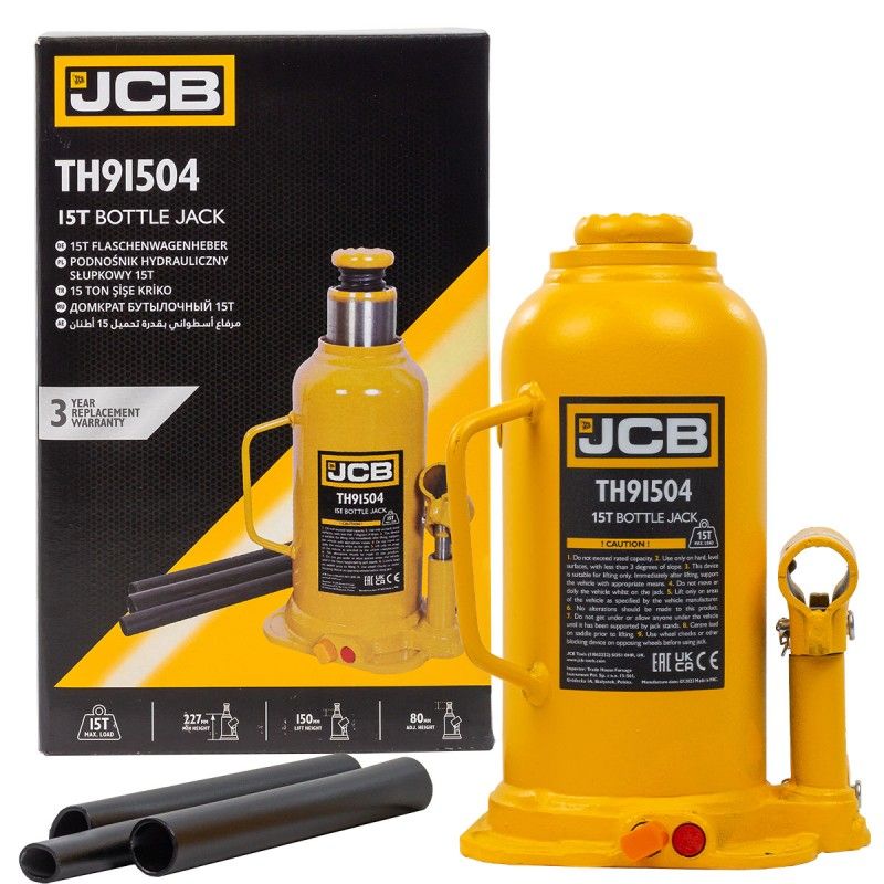Домкрат бутылочный 15т (h min 227мм, h max 458мм) с клапаном  JCB JCB-TH91504