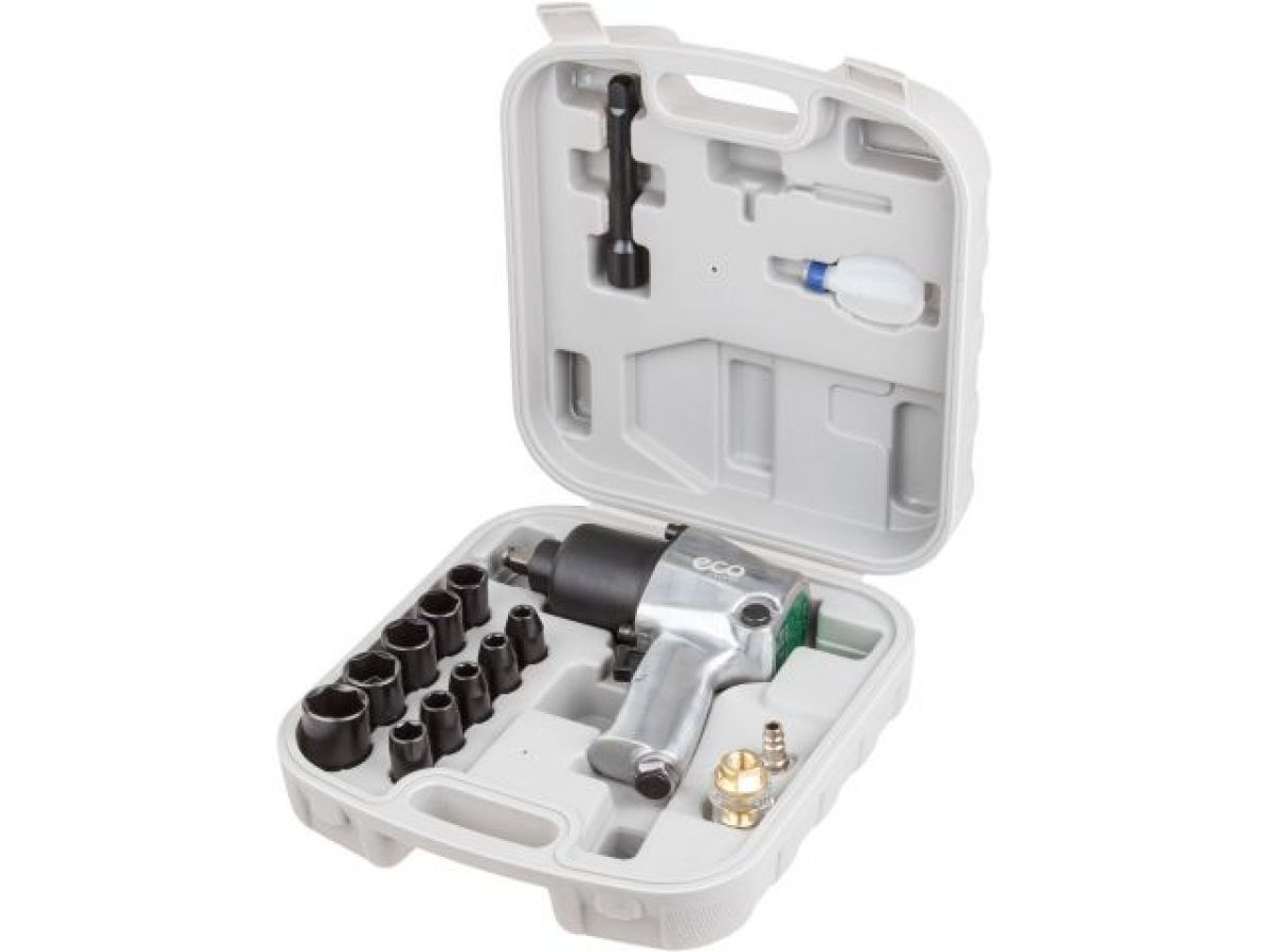 Пневмогайковерт 1/2",580 Нм, с лубрикатором и головками, ECO AIW-610