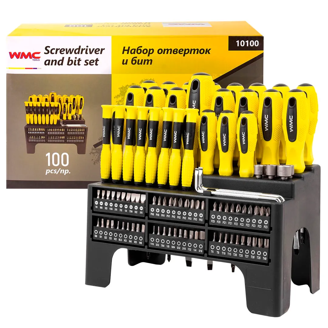 Набор отверток и бит 100пр.,на пластиковом стенде  WMC TOOLS WMC-10100