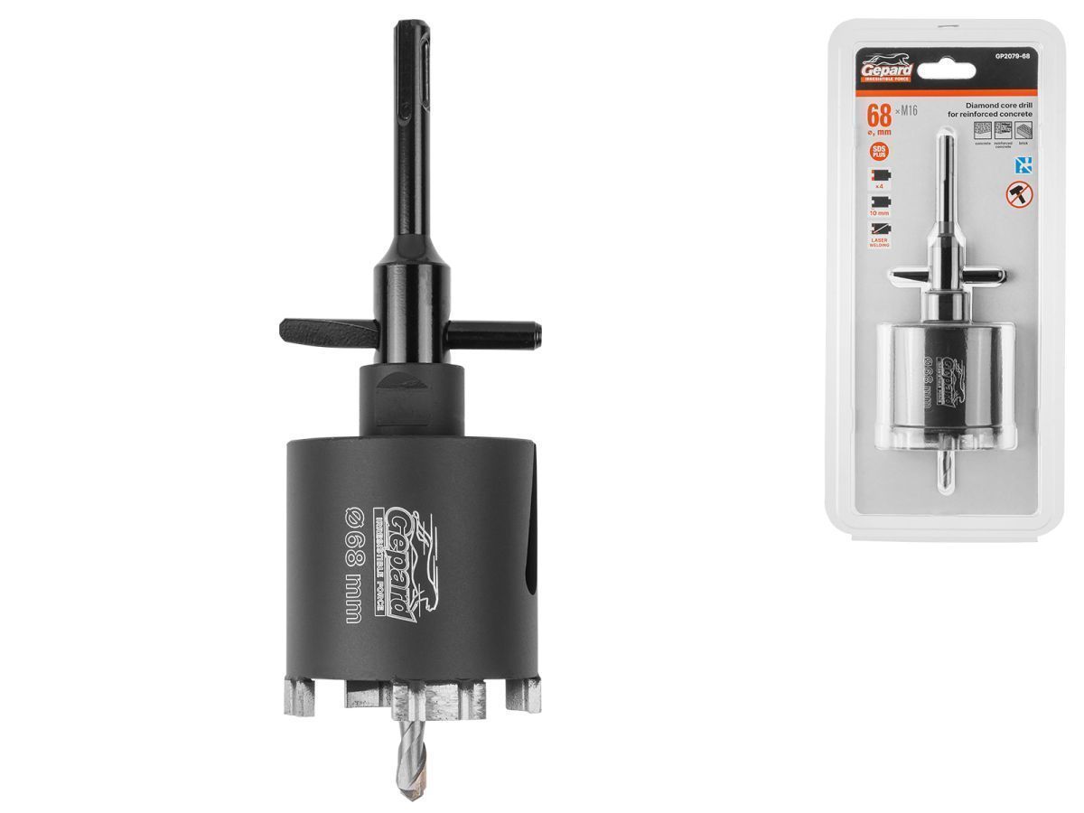 Коронка алмазная d 68мм железобетон (GP2079-68) (безударная) GEPARD GP2079-68