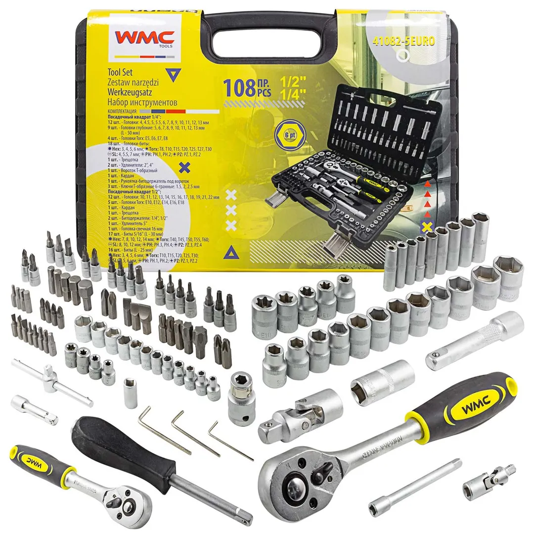 Набор инструментов 108пр. 1/2'', 1/4'' (6гр.)(4-32мм)  WMC TOOLS WMC-41082-5EURO