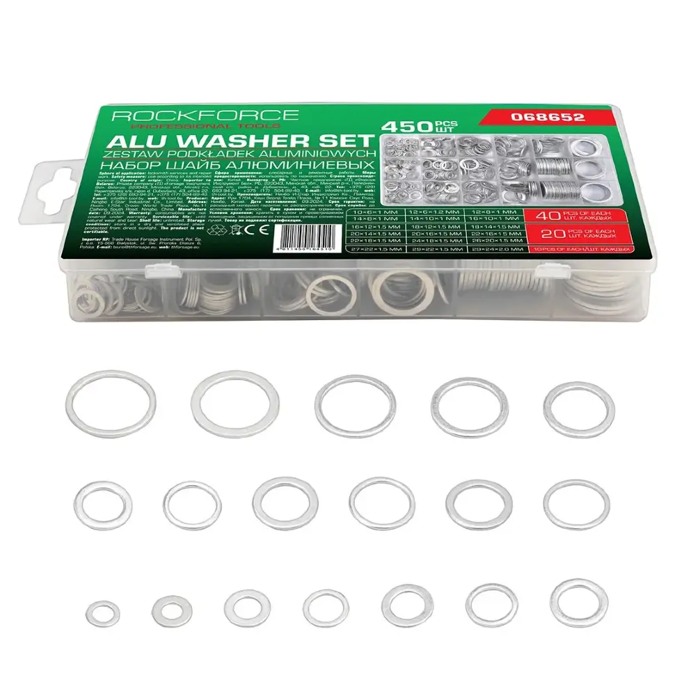 Шайбы алюминиевые, набор 450пр. RockFORCE RF-068652 Шайбы алюминиевые, набор 450пр. RockFORCE RF-068652