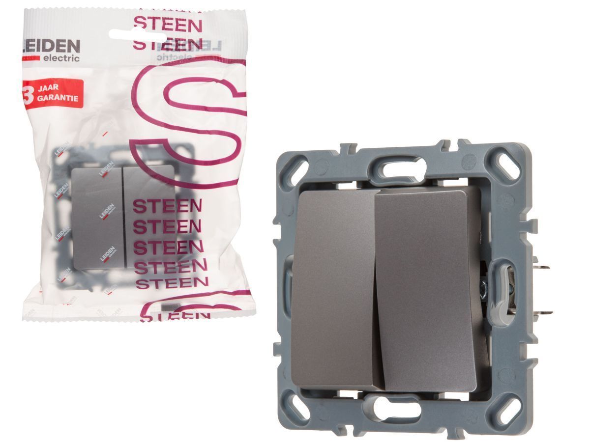 Выключатель проходной 2 клав. (скрытый, механизм, 10А) алюминий, Steen LEIDEN ELECTRIC 806055