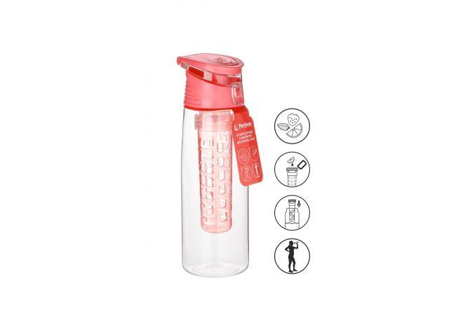 Бутылка для воды с контейнером д/фруктов, 750 мл, нежно-розовая (спорт, развлечение, ЗОЖ)  ...PERFECTO LINEA 34-758075
