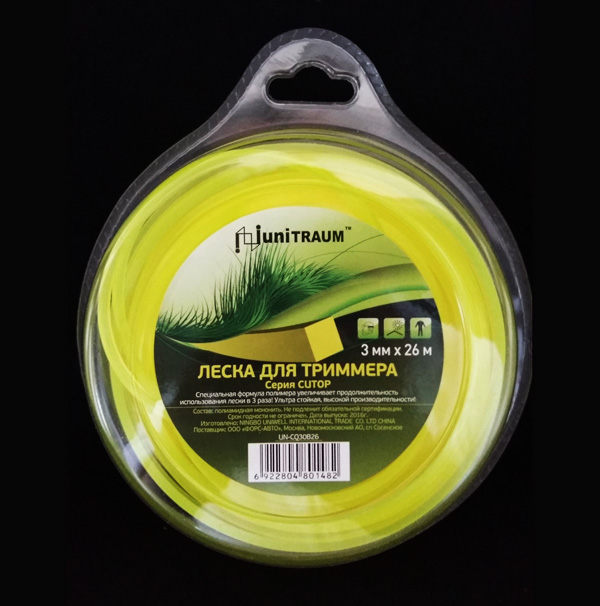 Леска для триммера квадратная 3.00 мм. x 26 м. UNITRAUM UN-CQ30B26