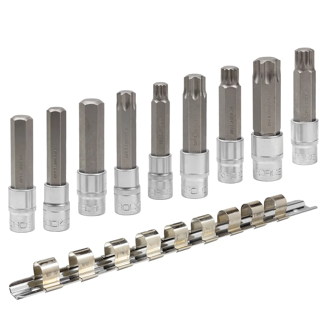 Набор головок-бит Spline, Torx, Hex, 9 пр на планке Rock FORCE RF-40919L