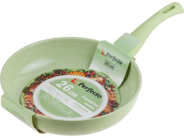 Сковорода ф 26х5.8 см, алюм., антиприг. покр., серия Cook&Fun, зеленая, PERFECTO LINEA 55-260203