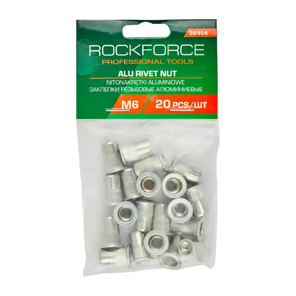 Заклепки резьбовые алюминиевые М6 (20шт./к-т) RockFORCE RF-36454 Заклепки резьбовые алюминиевые М6 (20шт./к-т) RockFORCE RF-36454