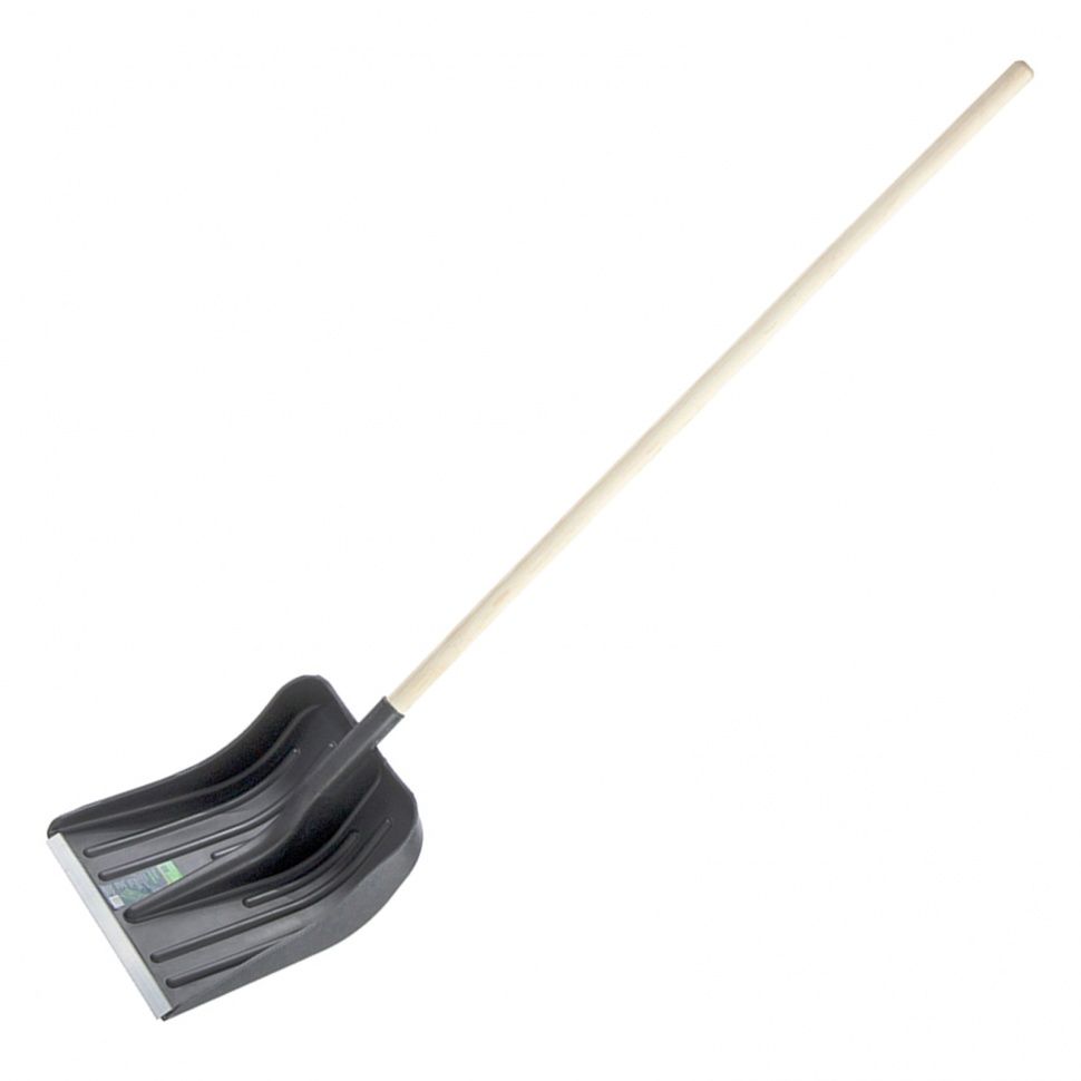 Лопата для уборки снега пластиковая, 360х405х1550 мм, деревянный черенок в/с Сибртех 61566