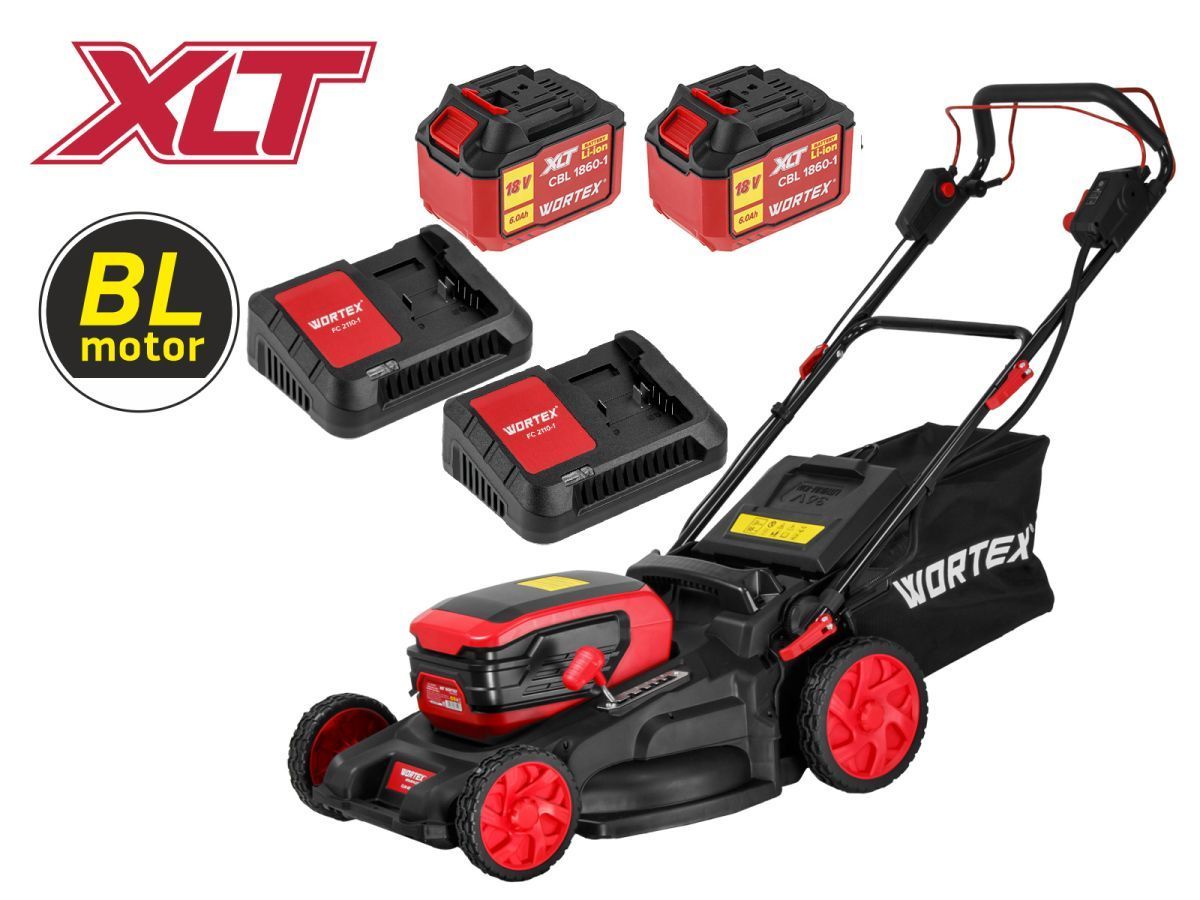 Газонокосилка аккум. CLM 4536-4 в кор. XLT SET БЕСЩЁТ.ДВИГ., САМОХОД., 18В+18В, 2х6Ач, компл. (КОМПЛ. 2х6 Ач акб, 510 мм, выс. 38-97 мм, дека пластик, травосб. 60 л, мульчир-е, бок.выбр.) WORTEX 2334161K1