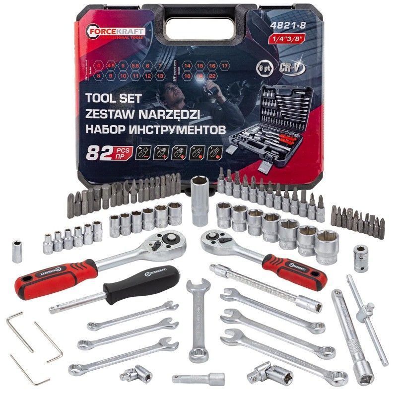 Набор инструментов 82пр. 1/4", 3/8" (6гр.)  FORCEKRAFT FK-4821-8