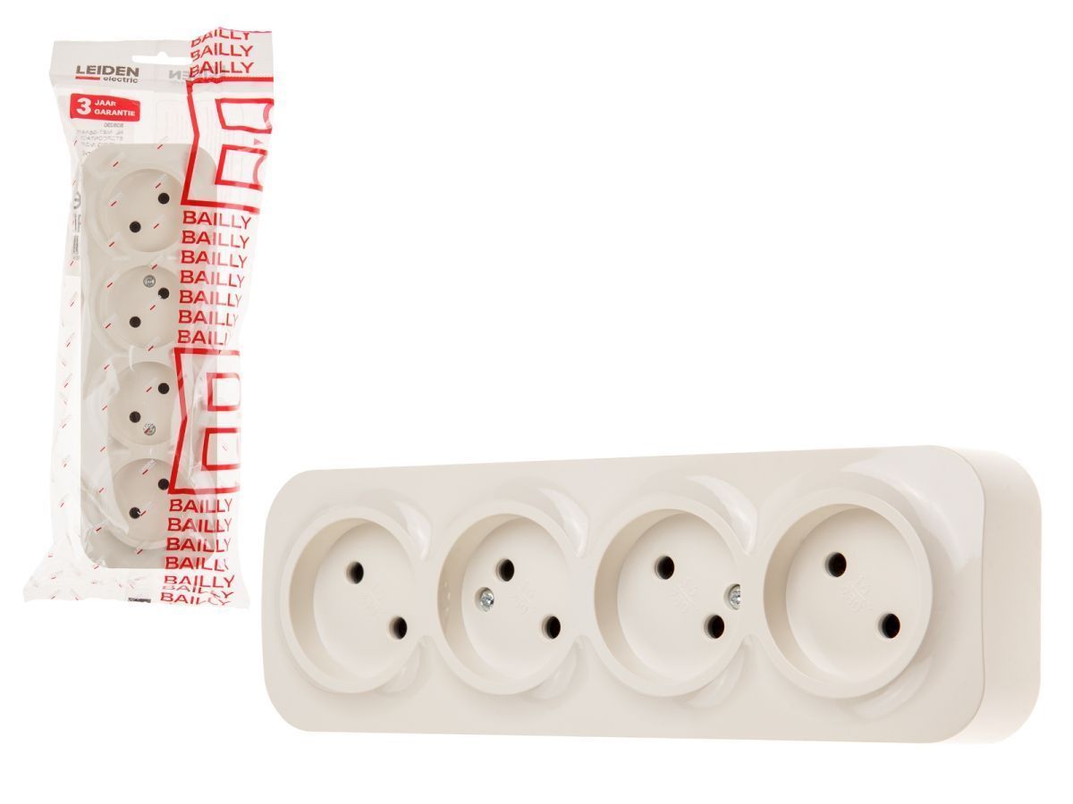 Розетка 4-ая (открытая, б/з) бежевая, Bailly LEIDEN ELECTRIC 8760908060309