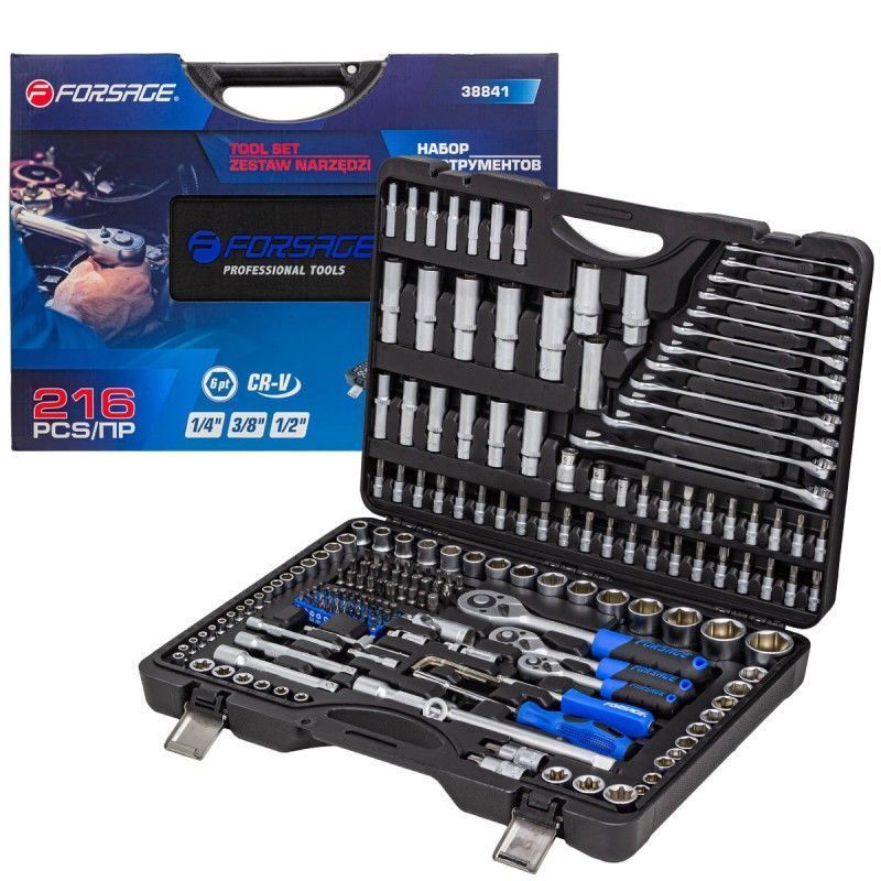 Набор инструментов 216пр. 1/4", 3/8", 1/2" (6гр.)(4-32мм) Forsage F-38841