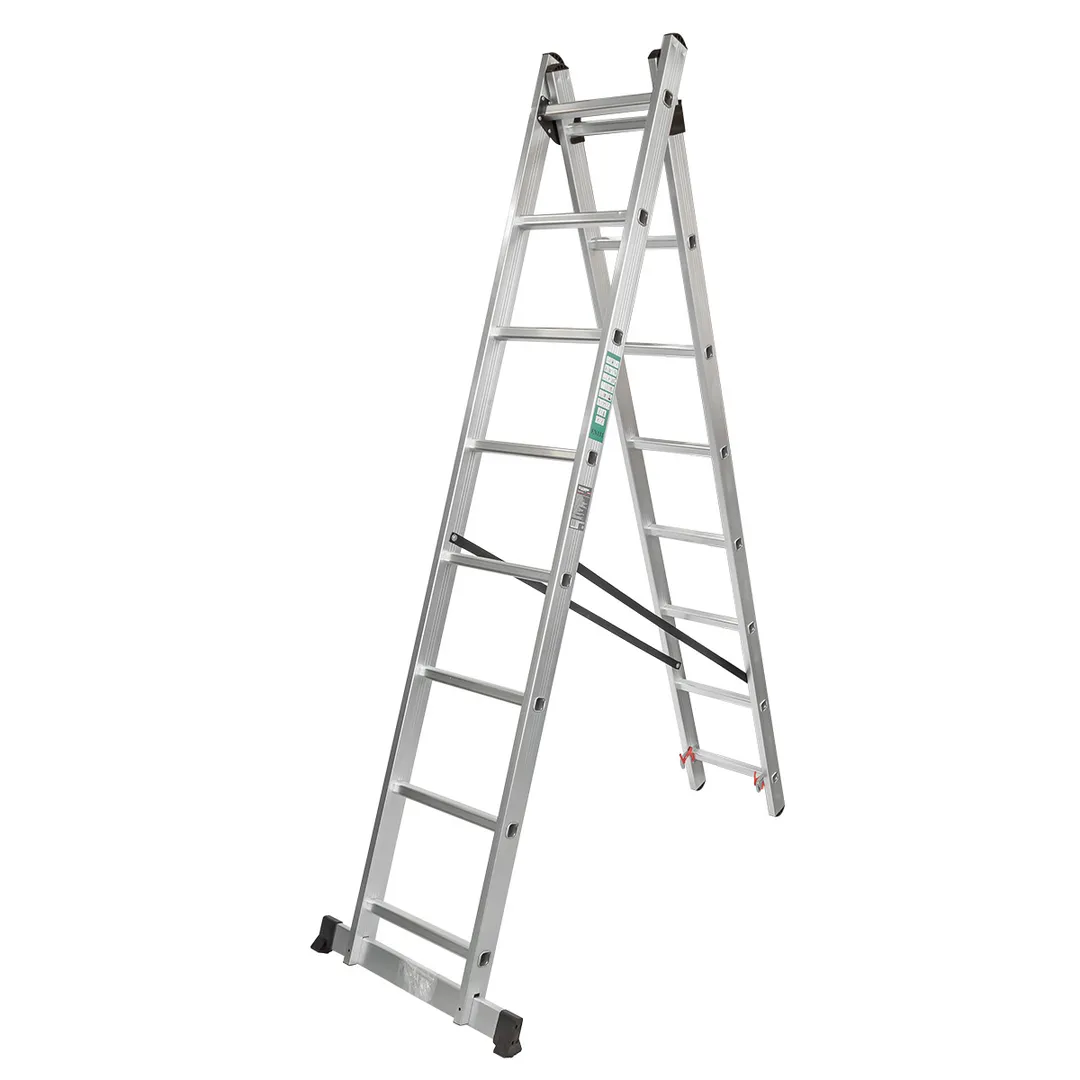 Лестница комб. двухсекционная (2х8 ступенек, до 150кг, вес 7.2кг) FORCEKRAFT BL-E208