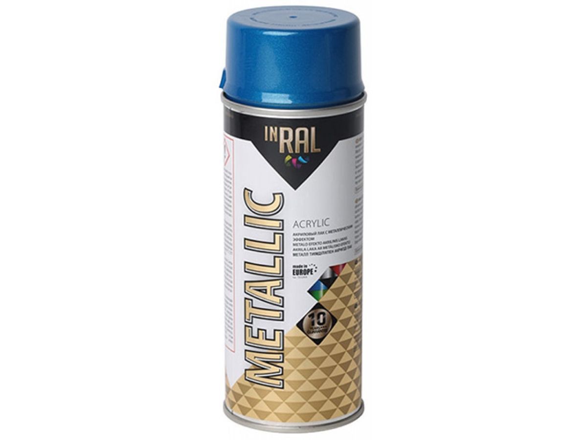 Лак на акриловой основе синий METALLIC SPRAY 400мл, INRAL 26-7-8-003