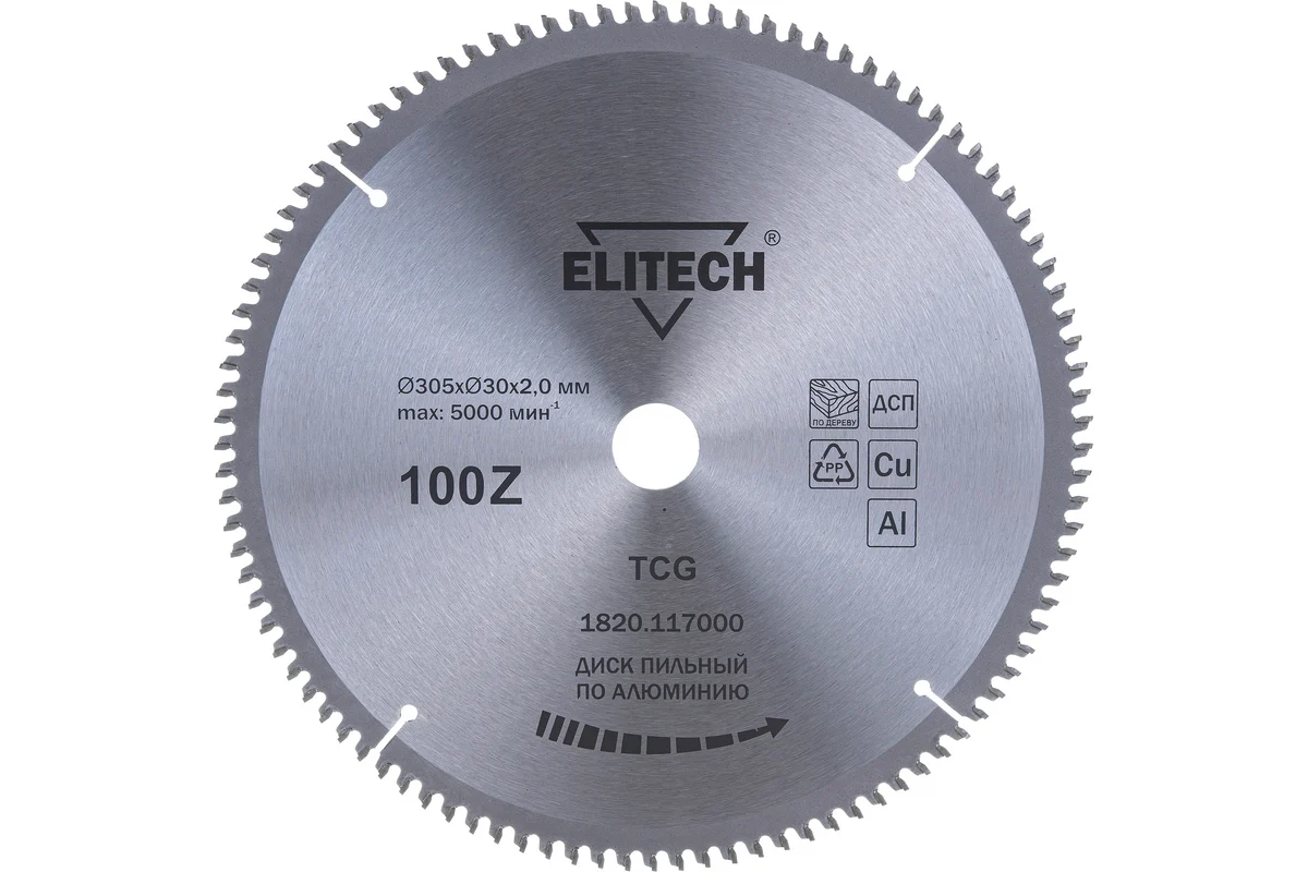 Диск пильный 305x2.0х30 мм Z100 по алюминию (1820.117000)  ELITECH 195632