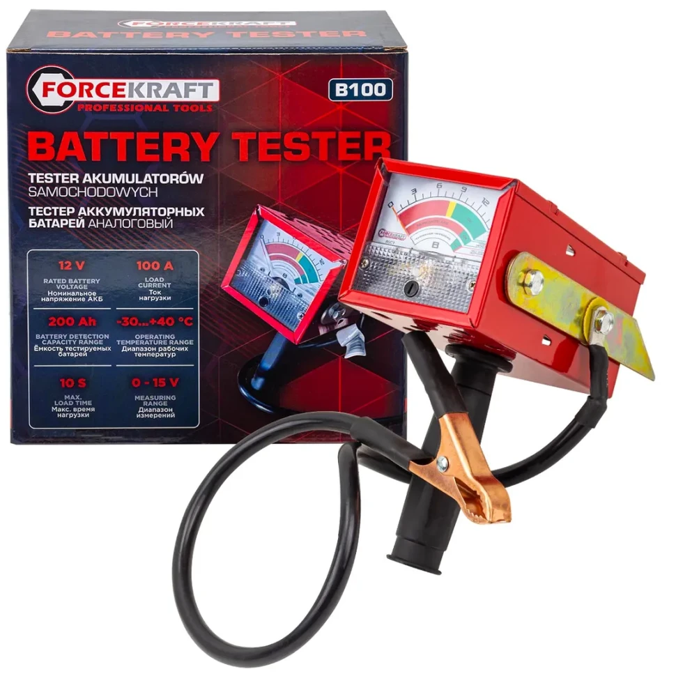 Тестер аккумуляторных батарей аналоговый (12V, 100А)  FORCEKRAFT FK-B100
