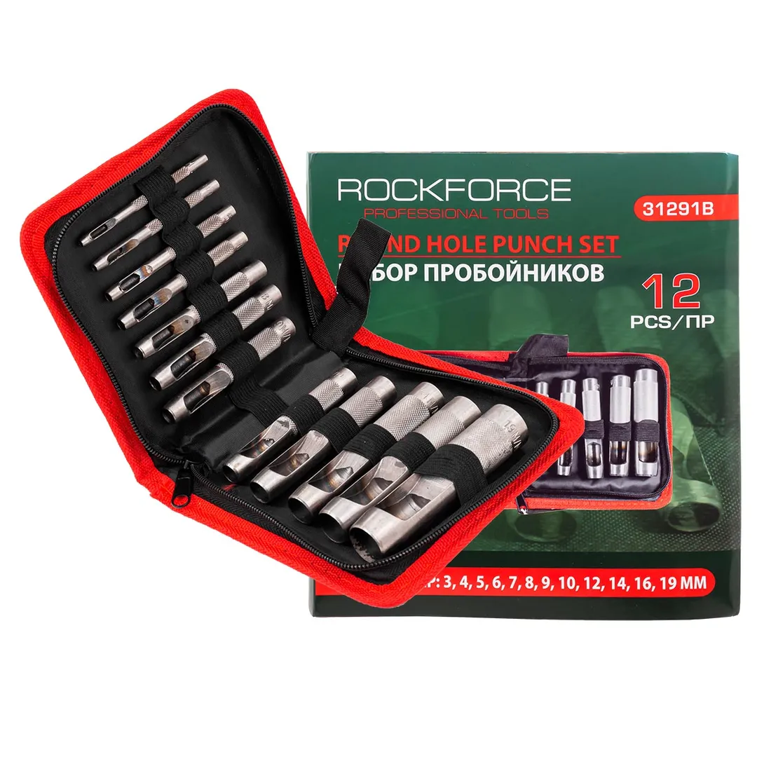 Пробойники, набор 12пр. (3-10, 12, 14, 16, 19 мм.)  Rock FORCE RF-31291B