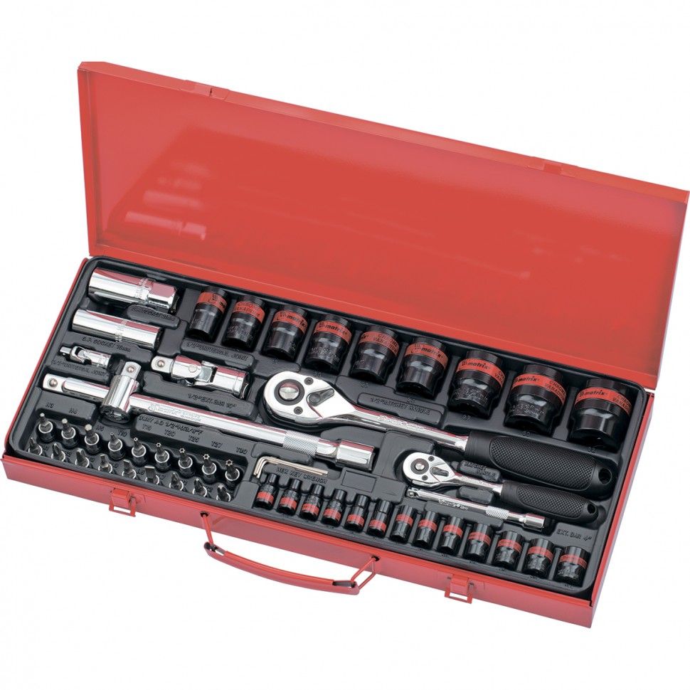 Набор слесарно-монтажный с квадратами 1/4", 1/2", 53 предм.  ...Matrix 13585