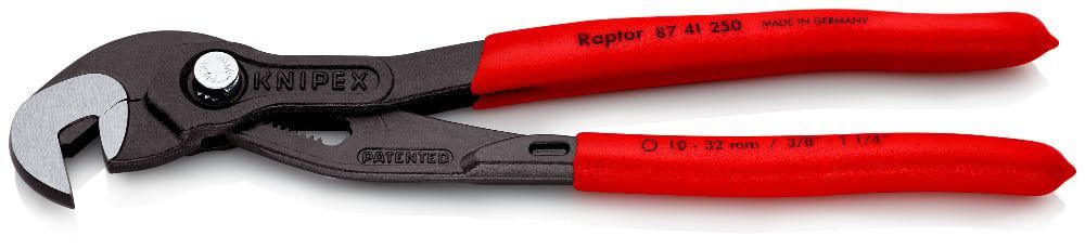 Клещи переставные RAPTOR®- гаечный ключ, 10 - 32 мм (3/8" - 1 1/4"), L-250 мм, Cr-V, серые, обливные KNIPEX 8741250