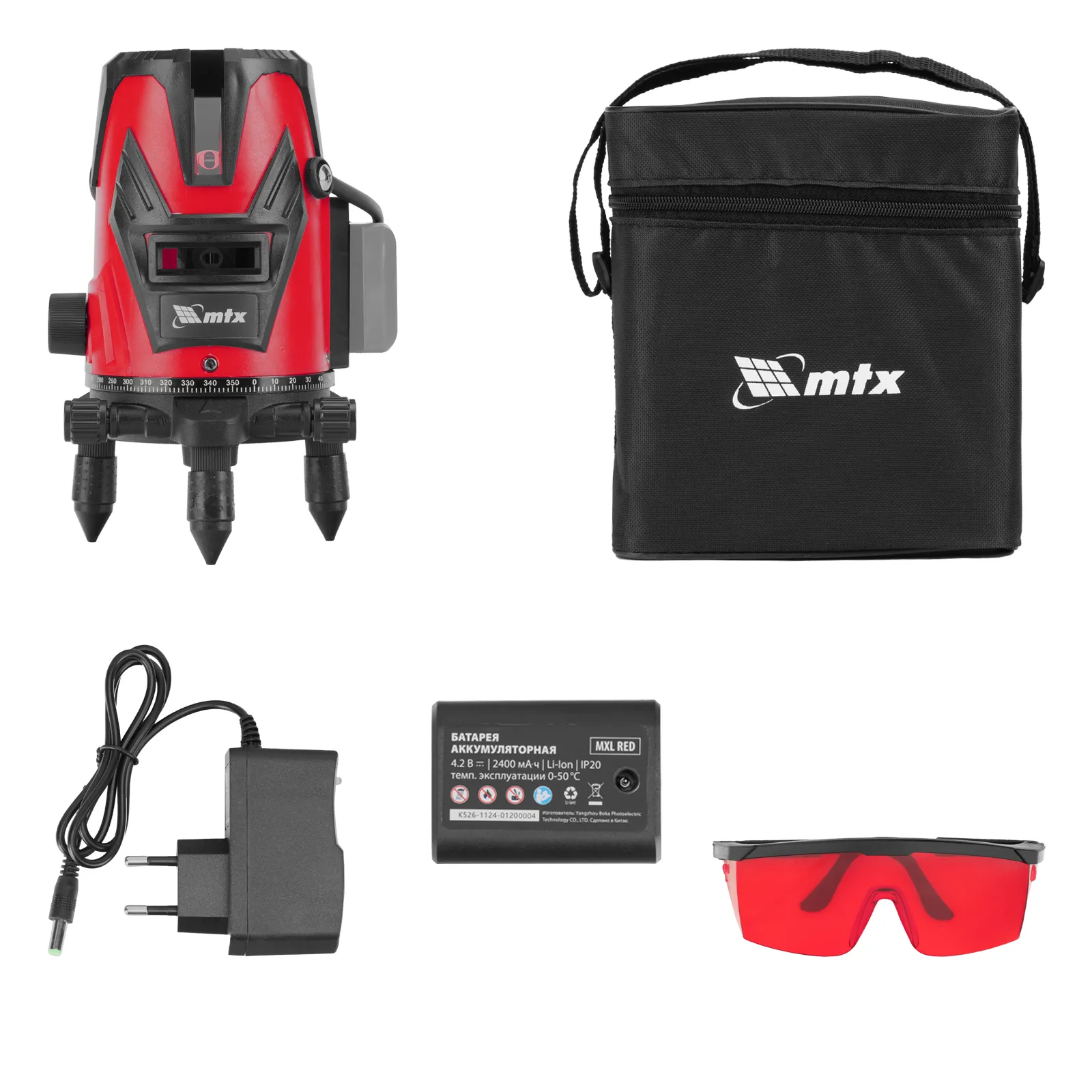 Лазерный уровень MXL RED, 30 м, красный луч, акк. Li 2400 mAh, сумка, резьба 5/8"  MTX 35012