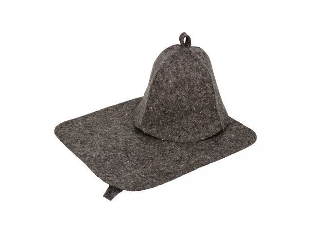 Набор для бани из 2-х предметов (шапка, коврик), серый  HOT POT 41344