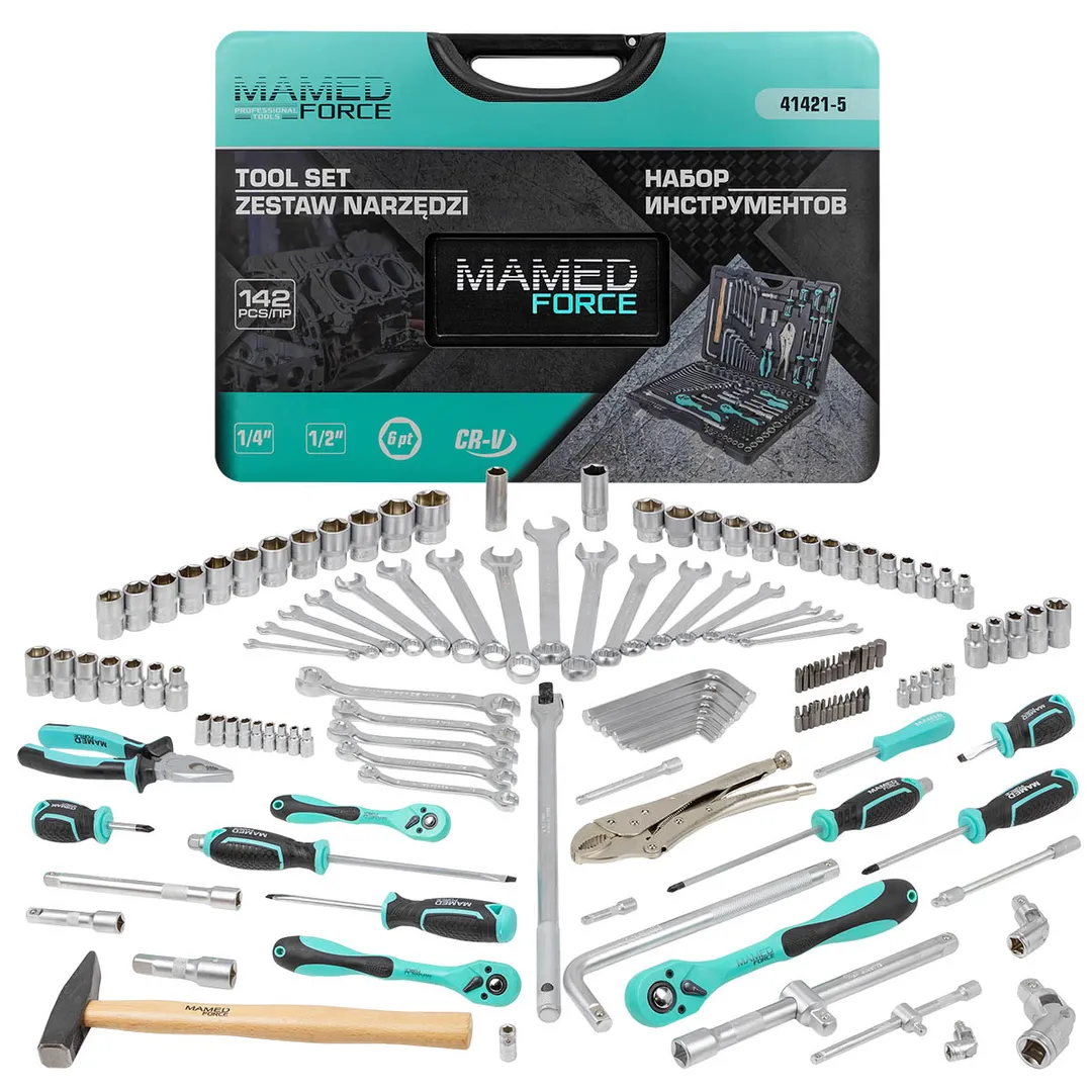 Набор инструментов 142 пр.1/4''3/8''1/2''(6-гр.)(4-32мм)  MAMEDFORCE MF-41421-5