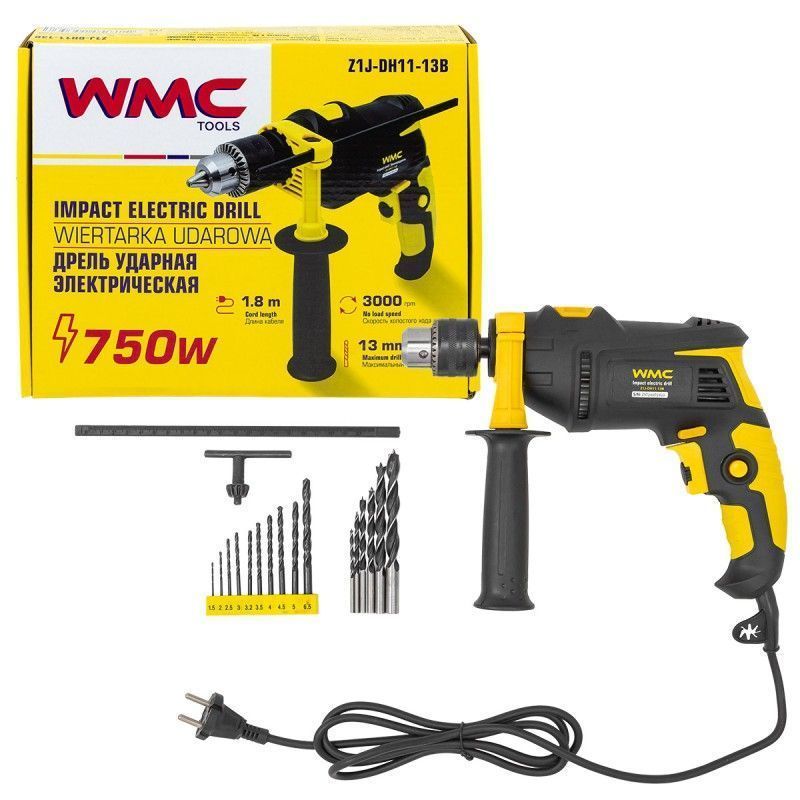 Дрель ударная электрическая 750Вт, 1/2", 3000об/мин, WMC TOOLS WMC-Z1J-DH11-13B