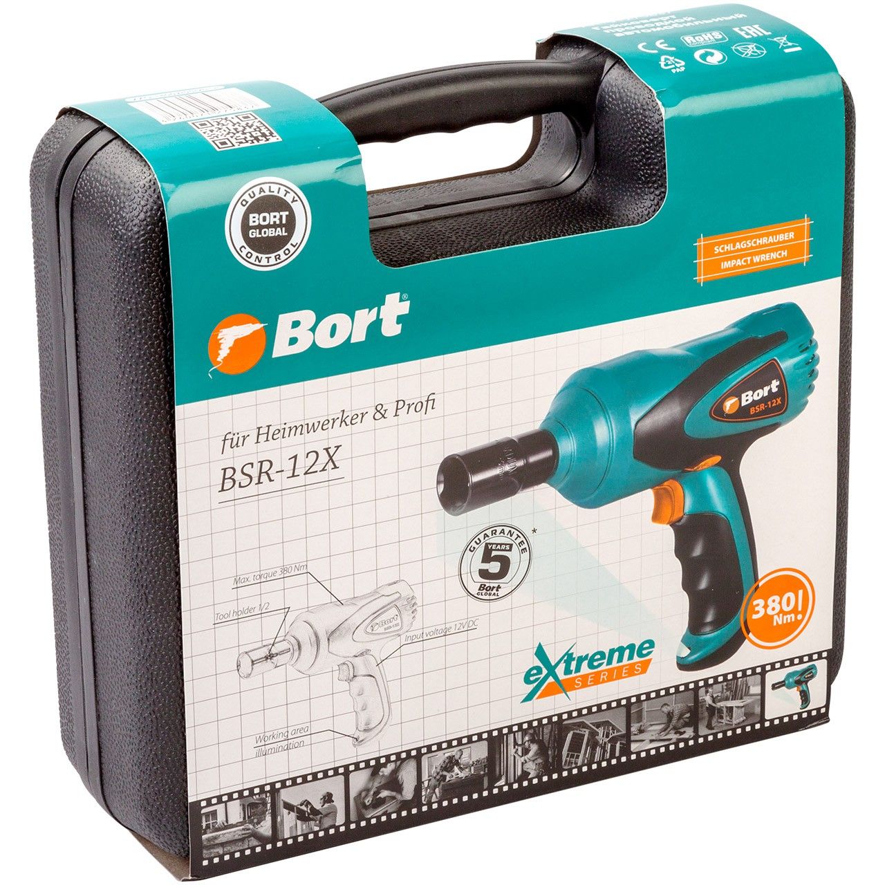 Гайковерт проводной автомобильный 12В, 380Нм, 3400об/мин, Bort BSR-12X