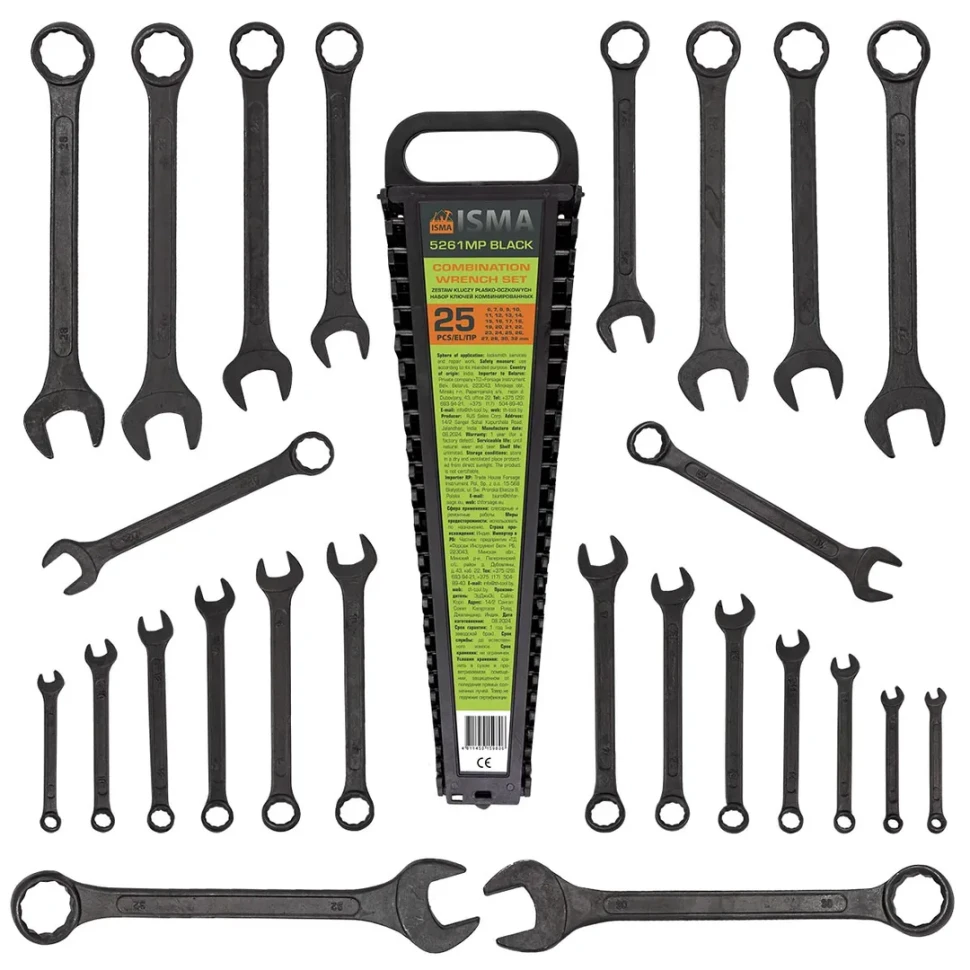 Набор ключей комбинированных 25пр. (6-28, 30, 32мм),в пластиковом держателе ISMA ISMA-5261MP BLACK