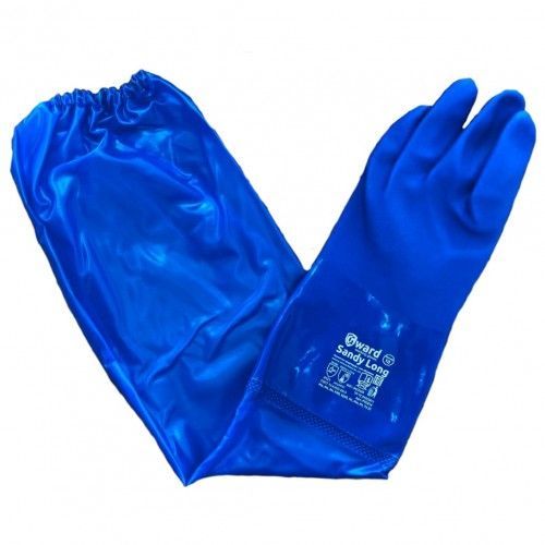 Перчатки МБС, интерлок с полным покрытием ПВХ син. цвета с длинным ПВХ рукавом (XL)  Sandy Long   ...GWARD PVC014