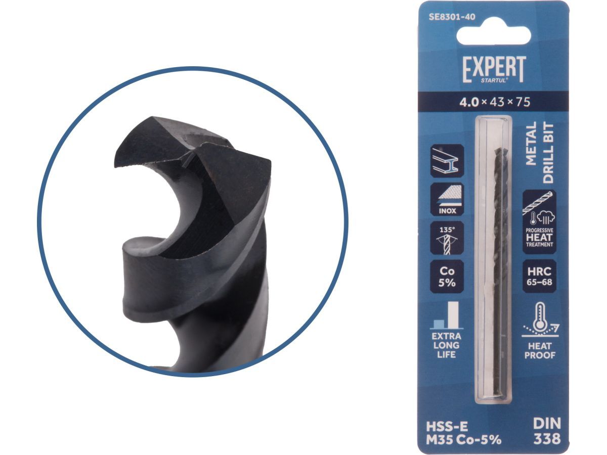 Сверло по металлу ц/х 4.0х43х75 мм HSS-Co Black EXPERT (кобальт 5%) STARTUL SE8301-40