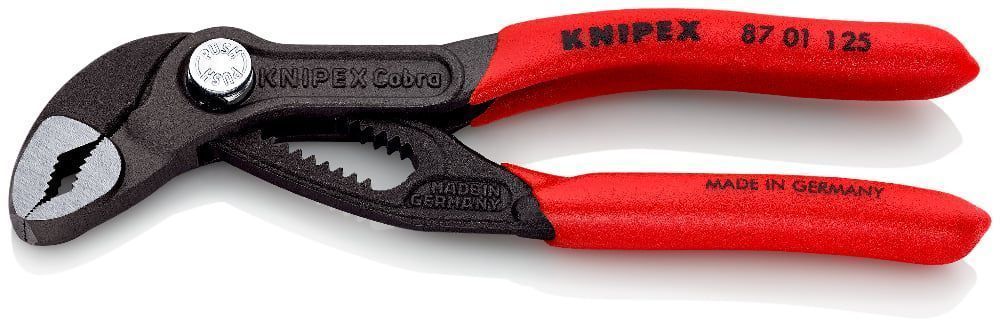 Клещи переставные COBRA® с фиксатором, 27 мм (1"), под ключ 27 мм, L-125 мм, Cr-V, серые, облив...KNIPEX 8701125