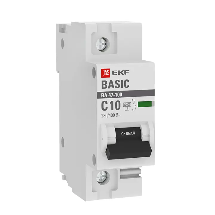 Автоматический выключатель 1P 10А (C) 10kA ВА 47-100 Basic EKF mcb47100-1-10C-bas