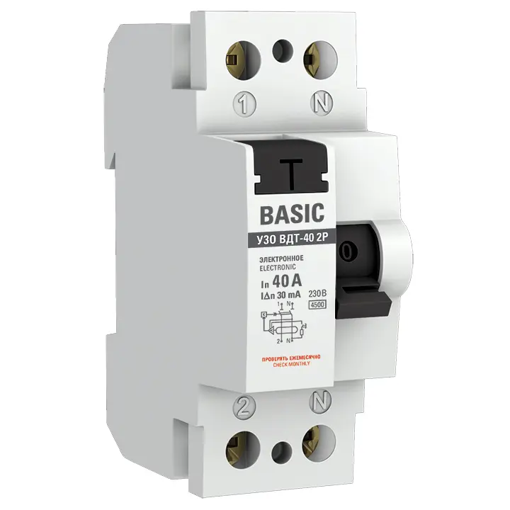 Устройство защитного отключения УЗО ВДТ-40 2P 40А/ 30мА (электронное)  Basic  ...EKF elcb-2-40-30e-sim
