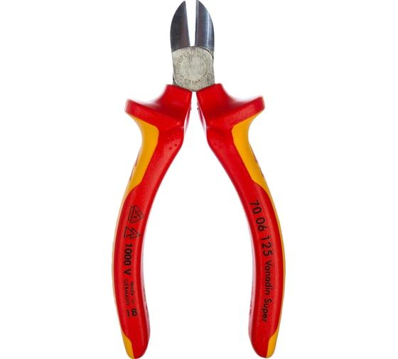 Бокорезы VDE 1000V,твёрдость кромок 62 HRC, хром., 2-комп. рукоятки  KNIPEX 7006125