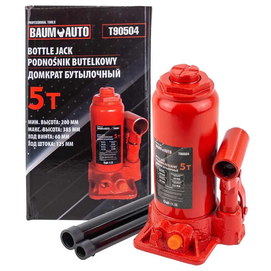 Домкрат бутылочный 5т (h min 200мм, h max 385мм) Baum Auto BM-T90504