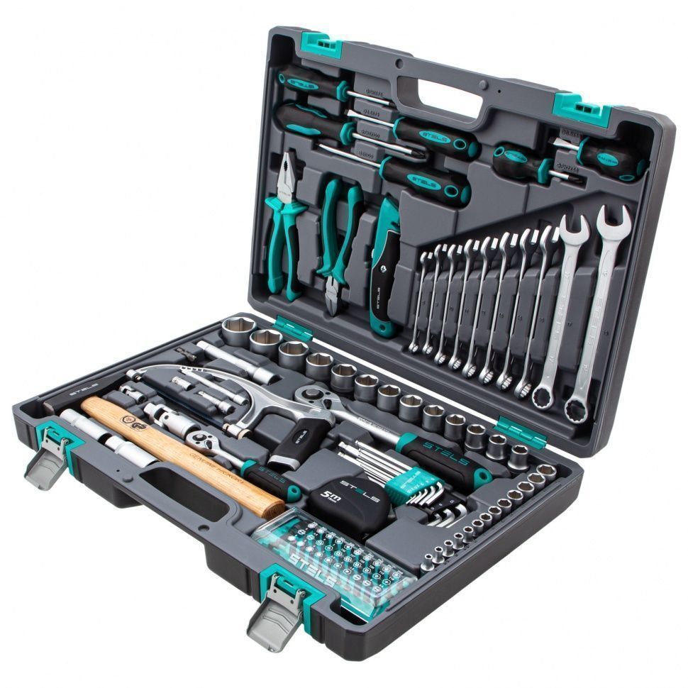 Набор инструментов, 1/2", 1/4", CrV, пластиковый кейс 98 предм. Stels 14111