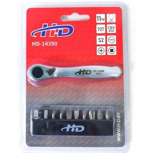 Набор инструментов, трещотка 72T + биты 1/4" (11пр.) H-D HD-14390