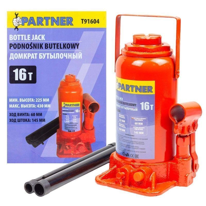 Домкрат бутылочный 16т (h min 225мм, h max 430мм)  Partner PA-T91604