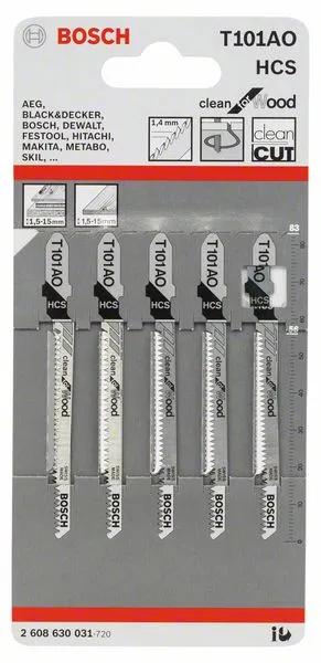 Пилка для лобзика T101AO Clean for Wood (5 шт) BOSCH 2.608.630.031