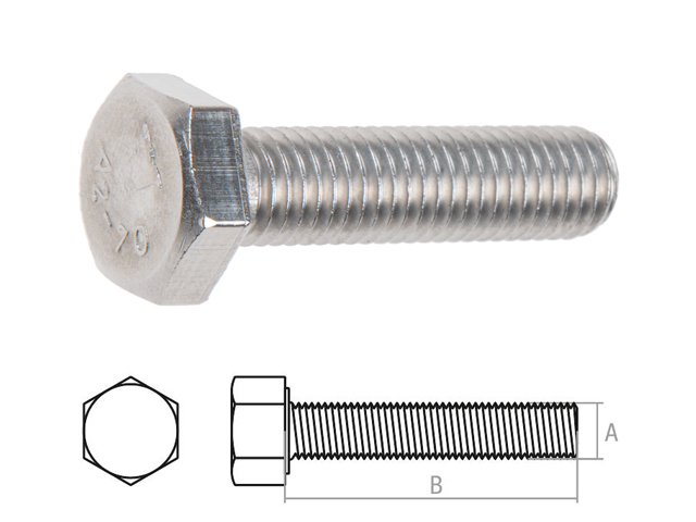 Болт М8х50 шестигранный, нержавеющая сталь(А2), DIN 933 (100 шт) STARFIX 093328-50
