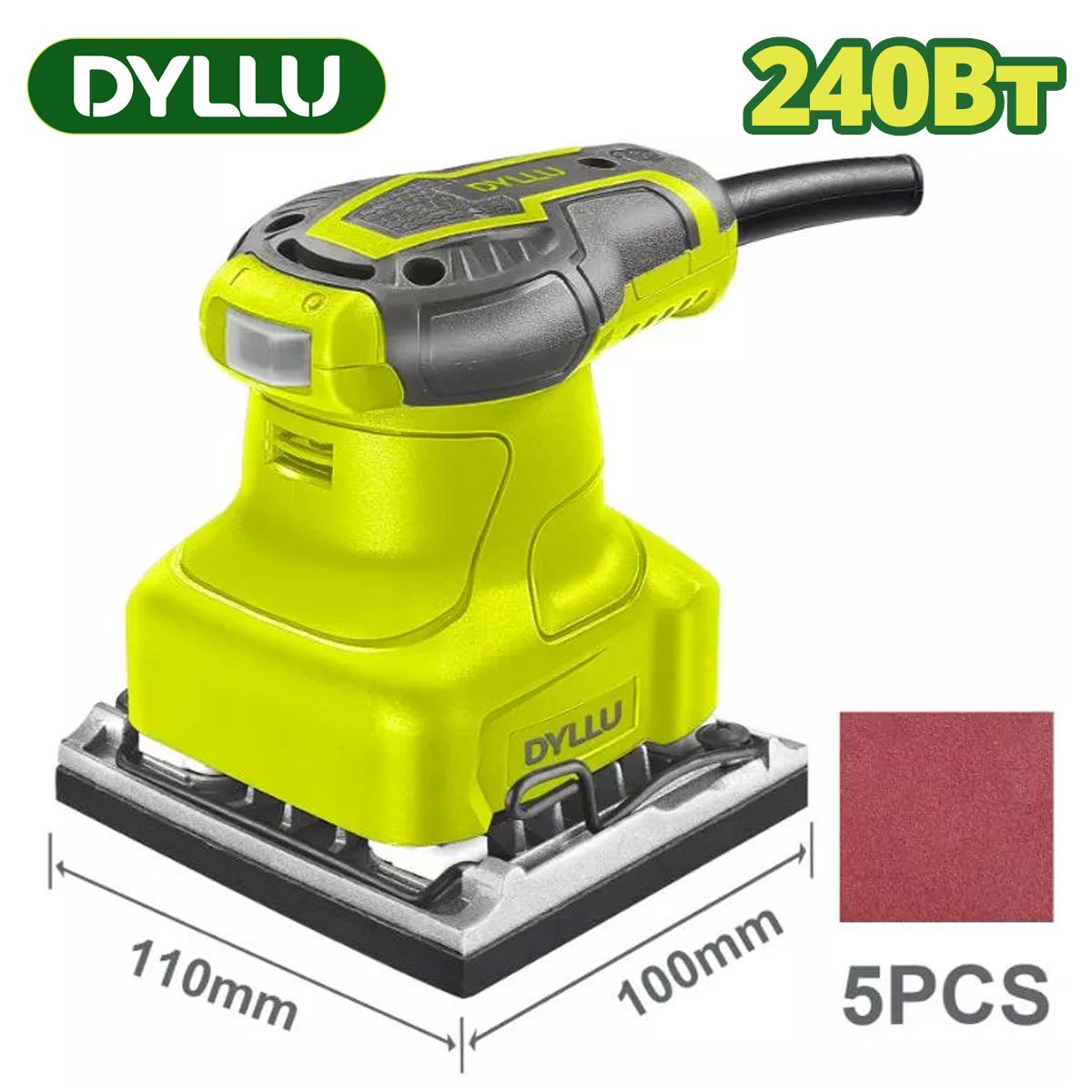Виброшлифмашина,220 В, 240 Вт,14000 об/мин, подошва 110x100 мм,   DYLLU DTFA1503
