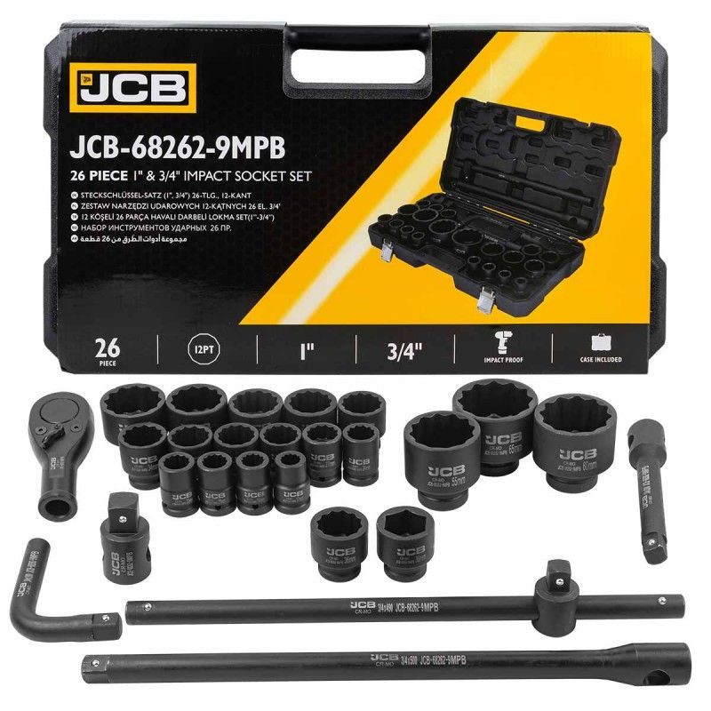 Набор инструментов ударных 26пр., 3/4", 1", 12гр. (17-50мм) JCB JCB-68262-9MPB